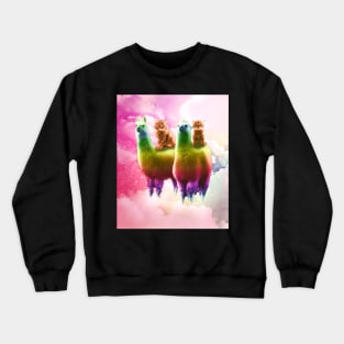 Kitty Cat Riding On Rainbow Llama In Space Crewneck Sweatshirt